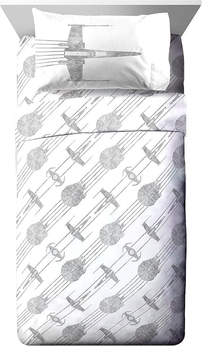 Jay Franco Kids Sheet Set with Fitted, Flat Sheets & Pillow Cover - Ultra-Soft Bedding with Pillowcase for Room Decor, White - Star Wars, 3 Piece Twin