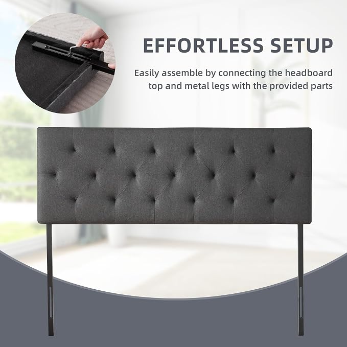 Linen Headboard Full Size, Adjustable Height Headboard 37-51 in, Dark Gray | Diamond Tufting Solid Wood Full XL Headboards Only, Durable Metal Legs, Upholstered Full Head Board Bed Frame, Modern Fabric