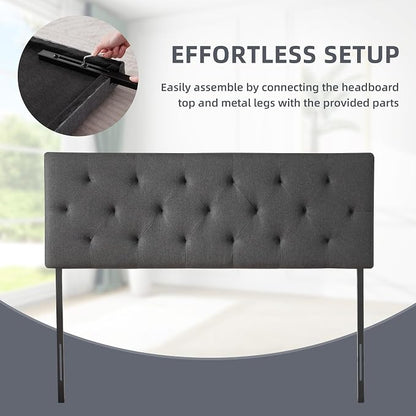Linen Headboard Full Size, Adjustable Height Headboard 37-51 in, Dark Gray | Diamond Tufting Solid Wood Full XL Headboards Only, Durable Metal Legs, Upholstered Full Head Board Bed Frame, Modern Fabric