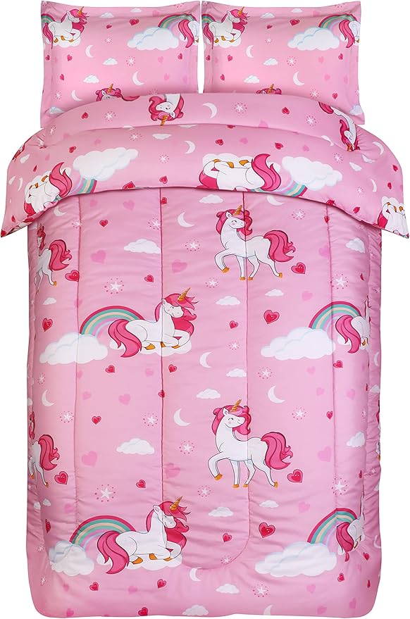 Utopia Bedding Unicorn Kids Comforter Set with 2 Pillow Shams, 3 Piece Soft Microfiber Twin Bed Comforter with Pillow Shams, Printed Kids Bedding for Boys and Girls, Lightweight, Breathable,Easy Care