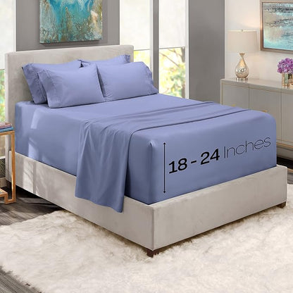 Hearth & Harbor Extra Deep Pocket Sheets - Fits Mattress 18-24 Inches Deep - Extra Deep Pocket Twin Sheets Sets - 4 Piece Twin Size - Steel Blue