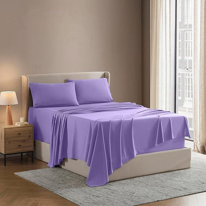 Nestl Queen Sheet Set - Luxury 1800 Ultra-Soft Microfiber Bed Sheets - Double Brushed - Deep Pockets - Easy Fit - 4 Piece Set - Bedding Sheets & Pillowcases (Queen, Soft Lilac)