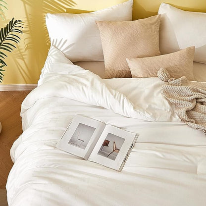 King Comforter Set - White Waffle Checkered Bedding, All-Season Lightweight Breathable Textured Thermal-Regulating Design, Pillowcases Combo for Year-Round Comfort