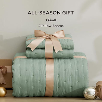 Bedsure Quilts Queen Size - Sage Green Bedspread Queen Size & Lightweight Comforter, Modern & Boho Coverlet with Clover Pattern, Ultra Soft All-Season Bedding, 90 x 96 Inches | Stitch-Free Quilting, Ultra Soft, Lightweight, Machine Washable, Pet-Friendly