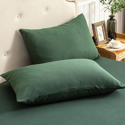 PURE ERA Jersey Knit Pillowcases 100% T-Shirt Cotton Super Soft Comfy Breathable, Set of 2, Standard 20" x 26", Solid Forest Green