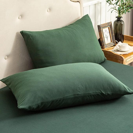 PURE ERA Jersey Knit Pillowcases 100% T-Shirt Cotton Super Soft Comfy Breathable, Set of 2, Standard 20" x 26", Solid Forest Green