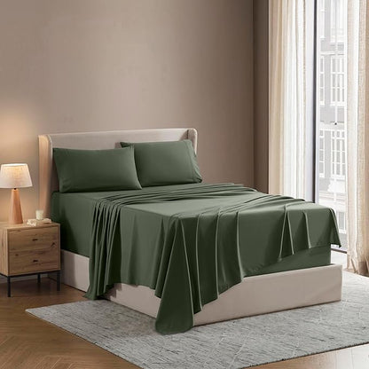 Nestl Full Sheet Set - Luxury 1800 Ultra-Soft Microfiber Full Bed Sheets - Double Brushed - Deep Pockets - Easy Fit - 4 Piece Set - Bedding Sheets & Pillowcases (Full, Olive Green)