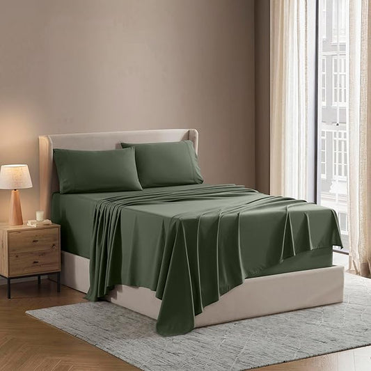 Nestl Queen Sheet Set - Luxury 1800 Ultra-Soft Microfiber Bed Sheets - Double Brushed - Deep Pockets - Easy Fit - 4 Piece Set - Bedding Sheets & Pillowcases (Queen, Olive Green)