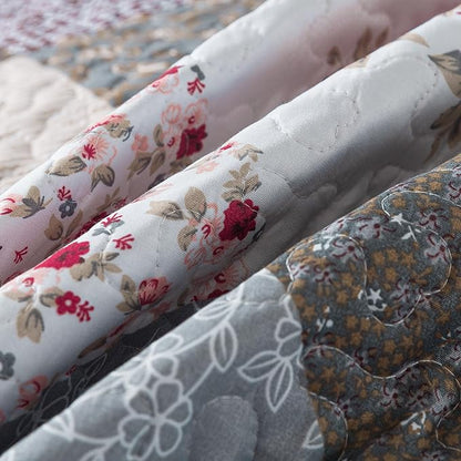 HoneiLife Queen Size Quilt Set - 3 Pieces - Grey Border Microfiber Bedding Set - Lightweight, Reversible Coverlets, Floral Bedding - All Season Quilts