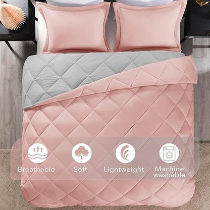 downluxe King Size Comforter Set - Pink and Grey King Comforter, Soft Bedding Sets for All Seasons -3 Pieces - 1 Comforter (104"x92") and 2 Pillow Shams(20"x36")