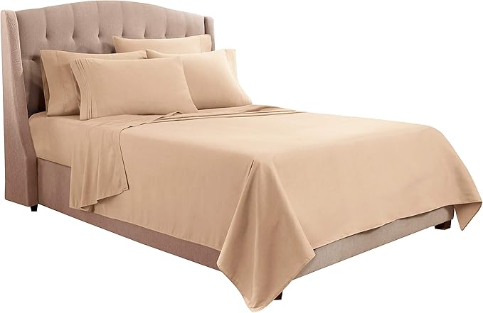 Clara Clark Full Sheets, 6 Piece Set - Hotel Luxury Bed Sheets, Super Soft Bedding Set, Full Size, Taupe Sand