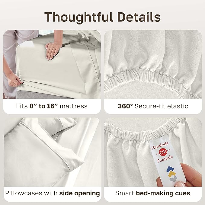 California Design Den Natural 100% Cotton Sheets, Full Size Sheets Set, 400 Thread Count Sateen, Deep Pockets with All-Around Elastic for a Snug Fit, Durable Bedding Set - Ivory (Pale Tone)