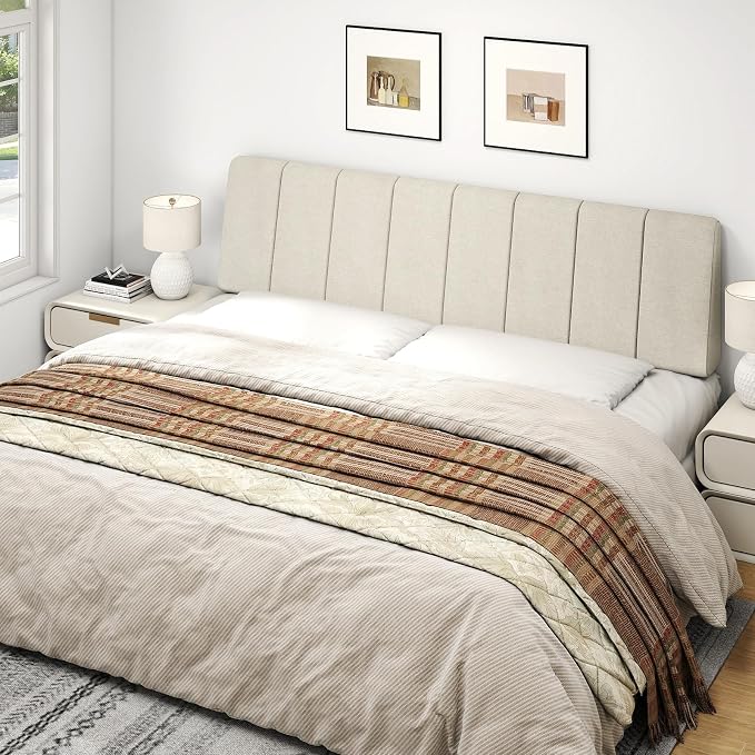 King Size Headboard Only-No Assembly Required, Beige | Easy to use no assembly required, Linen fabric and extra-thick foam for added comfort, Modern style headboard king size