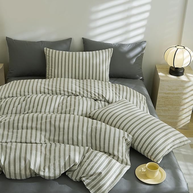 EAVD Striped Comforter Set Full Grey White Stripes Bedding Set for Boys Women Men Reversible Striped Bedding Set for All-Season Modern Geometric Comforter Set Soft Fluffy