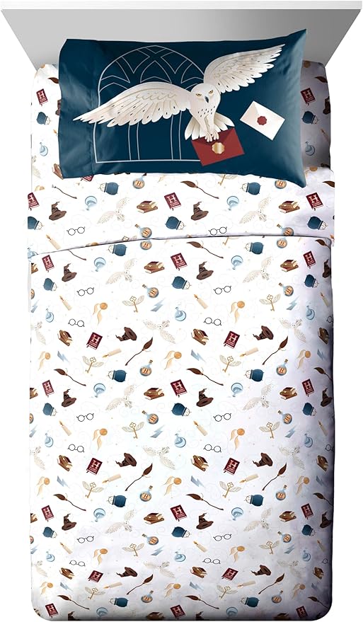 Jay Franco Kids Comforter Set Includes Sheets and Pillow Covers - Soft and Cozy Bed Set for Stylish Room Decor, Dark Grey - Harry Potter, 5 Piece Twin Size Bedding