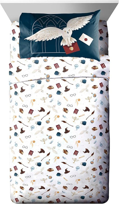 Jay Franco Kids Comforter Set Includes Sheets and Pillow Covers - Soft and Cozy Bed Set for Stylish Room Decor, Dark Grey - Harry Potter, 5 Piece Twin Size Bedding