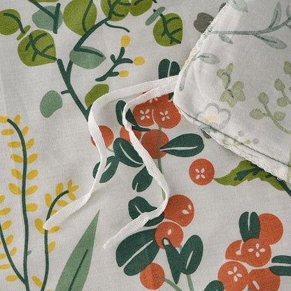 mixinni Flower Duvet Cover Twin XL Size, Sage Green Floral Duvet Cover Soft Cotton Cute Wildflower Green Leaves Print Cotton Bedding Duvet Cover Set Zipper&Ties, 1 Duvet Cover and 2 Pillowcases
