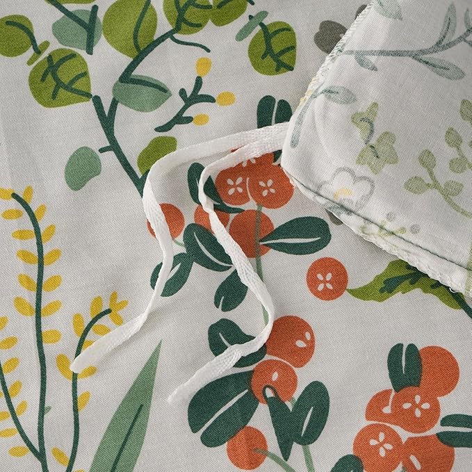 Mixinni Sage Green Floral Duvet Cover Set - Soft Cotton Cute Wildflower Green Leaves Print, Full Size, 1 Duvet Cover and 2 Pillowcases with Zipper & Ties