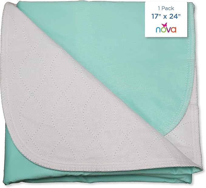 NOVA Waterproof Reusable Underpad, 100% Cotton Soft Top Layer, Washable Incontinence Bed Pad & Mattress Protector, Super Absorbent, Very Durable - Up to 300 Washes, 17” x 24”