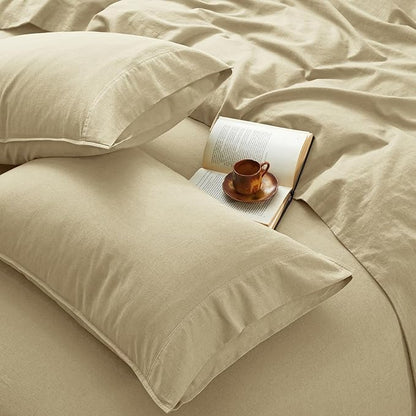 4Pcs Organic Linen Sheets California King, 100% French Linen from Normandy, Tear-Resistant Linen Yellow Cal King Sheet Set with 16 Inch Deep Pocket, 1 Flat Sheet, 1 Fitted Sheet, 2 Pillowcases