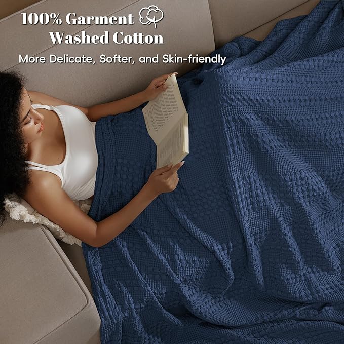 PHF 100% Cotton Waffle Weave Blanket King Size for Bed, Soft Lightweight & Breathable for Spring and Summer, All-Season Comfort, Luxury Aesthetic Blanket for Home Decor, 108"x90", Capulet Olive