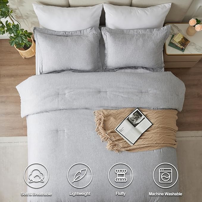 CozyLux Oversized King Comforter Set, 3 Pieces 120x98 Light Grey Soft Luxury Cationic Dyeing Bedding Set, Light Gray Breathable Lightweight Bed Set with 1 Down Alternative Comforter and 2 Pillow Shams