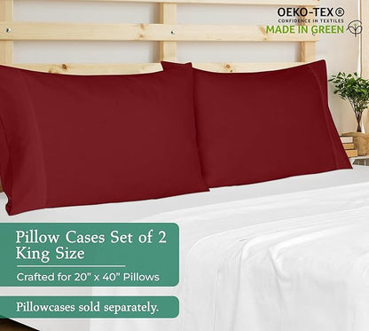 Royale Linens King Pillowcase Set of 2 - Bed Pillow Cover - 20" x 40" -Coral Pillowcases - 1800 Brushed Microfiber, Wrinkle & Fade Resistant - Soft & Cozy- King Size Pillow Case (King, Tango Red)