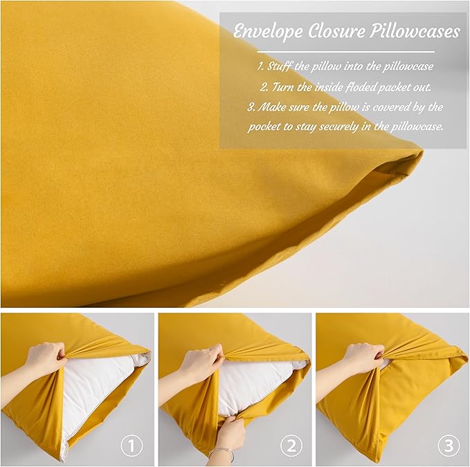 NTBAY Toddler Pillow Cases Set of 2, 2 Pack Brushed Microfiber 14x20 Pillow Cases, Soft, Wrinkle, Fade, Stain Resistant Ginger Yellow Pillow Cases with Envelope Closure, 14x20 Inches, Ginger Yellow