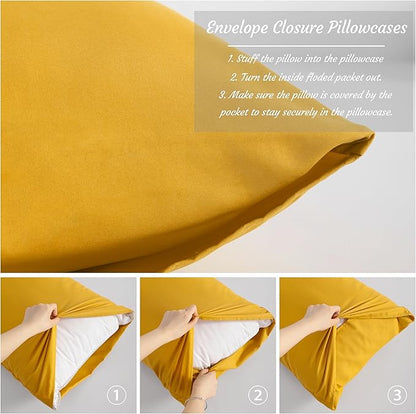 NTBAY Toddler Pillow Cases Set of 2, 2 Pack Brushed Microfiber 14x20 Pillow Cases, Soft, Wrinkle, Fade, Stain Resistant Ginger Yellow Pillow Cases with Envelope Closure, 14x20 Inches, Ginger Yellow