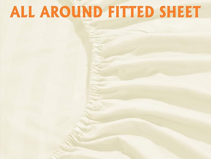 Elegant Comfort Best, Softest, Coziest 6-Piece Sheet Sets! - 1500 Premier Hotel Quality Luxurious Wrinkle Resistant 6-Piece Damask Stripe Bed Sheet Set, Full Ivory