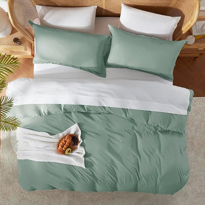 Nestl Sage Green Duvet Cover King Size - Soft Double Brushed King Duvet Cover Set, 3 Piece, with Button Closure, 1 Duvet Cover 104x90 inches and 2 Pillow Shams
