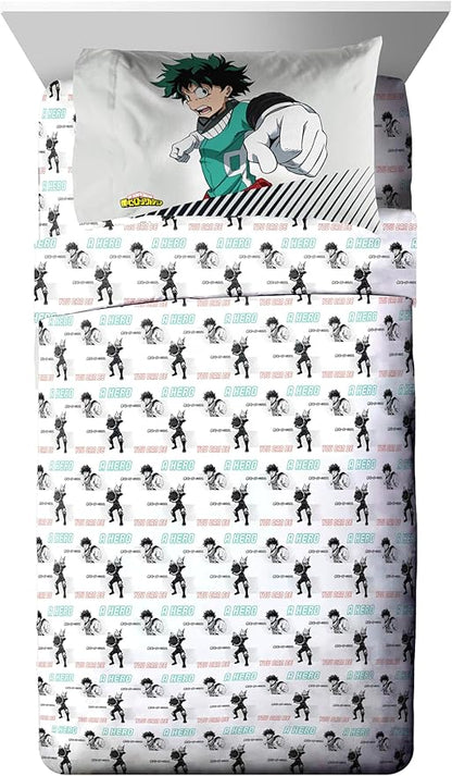 Jay Franco Kids Comforter Set Includes Sheets and Pillow Covers - Soft and Cozy Bed Set for Stylish Room Decor, Black - My Hero Academia, 5 Piece Twin Size Bedding