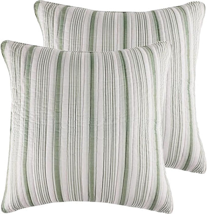 Levtex Home Camden Green Euro Sham - Set of 2 (26x26in) - No Insert - Green and Off-White - Ticking Stripe - Cotton Euro Sham - Lightweight, Soft, Pre-Washed