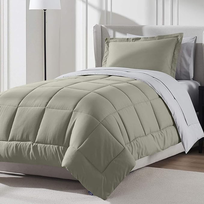 Nestl 5 Piece Twin Comforter Set – Light Sage Reversible Bed in a Bag – Complete Twin Size Bedding Set with Sheets, Pillowcase and Sham