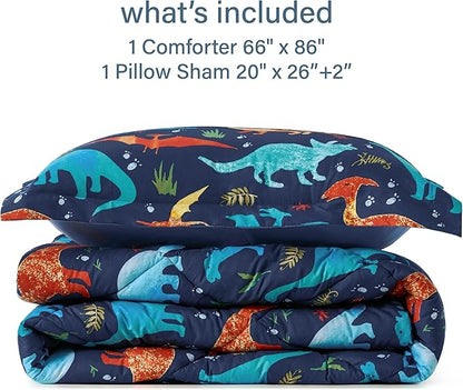 Twin Dinosaur Kids Bedding Set for Boys, 2 Pieces Twin Dinosaur Kids Comforter Sets for Boys, Super Soft Lightweight for All Seasons, Includes 1 Comforter (66"x86") and 1 Pillowcase(20"x26"+2")
