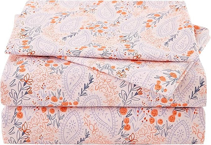 JSD Pink Paisley Floral Sheet Set King Size, 4 Piece Soft Printed Microfiber Sheets Extra Deep Pocket