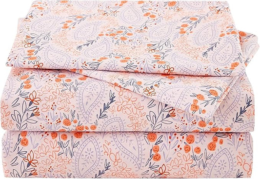 JSD Pink Paisley Floral Sheet Set Queen Size, 4 Piece Soft Printed Microfiber Sheets Extra Deep Pocket