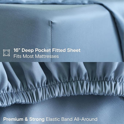 DOZ Sheet Set, 100% Viscose derived from Bamboo, Organically Grown, Buttery Soft, Cooling Sheets, High GSM, Deep Pockets - 3 Piece - 2 Pillowcases 1 Fitted Sheet (Sky, King)