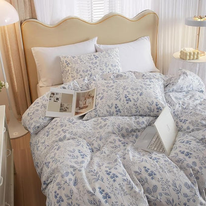 HighBuy Blue Floral Comforter Set King White King Bed Comforter Set Botanical Coquette Comforter Sets for Women Girl Boho Soft 3 Piece Bedding Set Lightweight Comforter and 2 Pillowcases