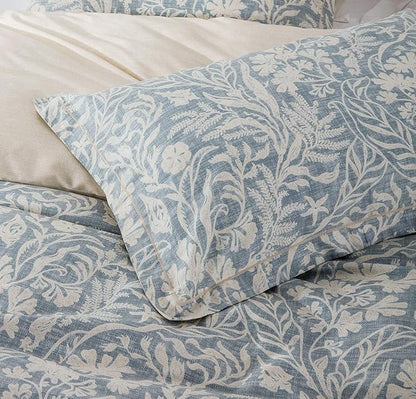 SLEEPBELLA Duvet Cover Twin Size, 600 Thread Count Cotton Beige & Bluish Grey Printed with Luxurious Leaves Pattern Reversible Botanical Comforter Cover Sets, Bedding Set 2Pcs (Twin, Beige Paisley)