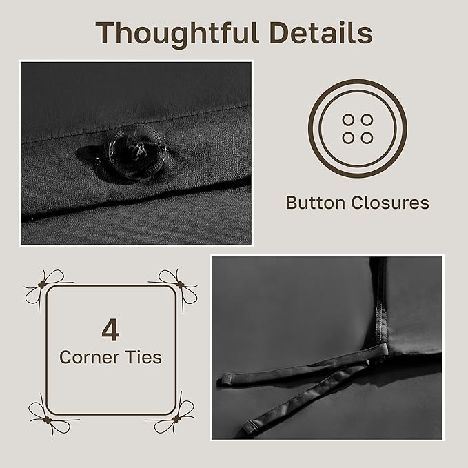 California Design Den Duvet Cover Queen Size/Full Size Only - Premium 400 Thread Count, Natural 100% Cotton Comforter Cover Queen Size, Soft Sateen Weave, Button Closure and Corner Ties - Black