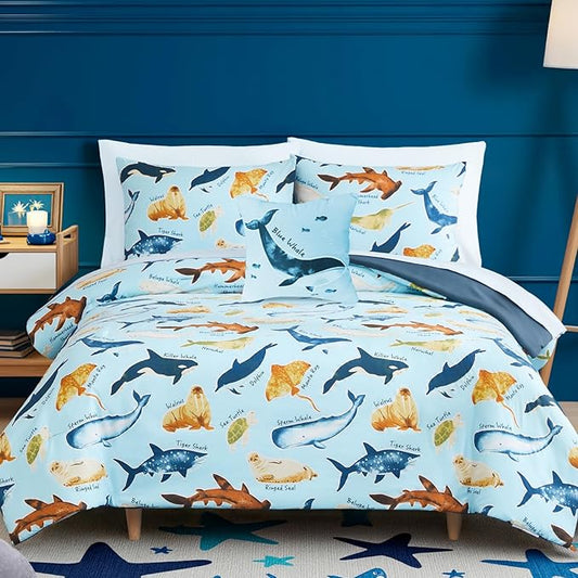 Kids Comforter Set Full Size for Boys, Glow in The Dark Sea World Bedding Set 1 Comforter, 1 Decor Pillow, 2 Pillow Shams
