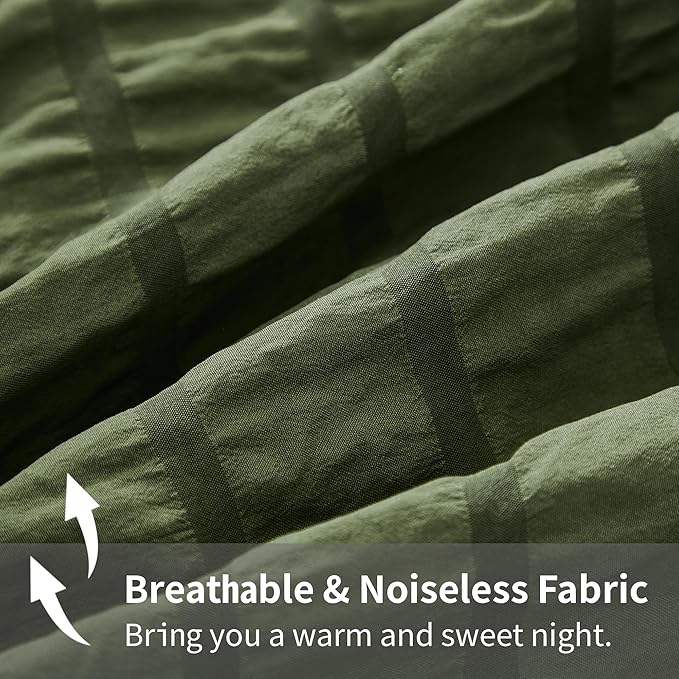 AveLom Dark Olive Green Seersucker Queen Comforter Set (90x90 inches), 3 Pieces-100% Soft Washed Microfiber Lightweight Comforter with 2 Pillowcases, All Season Down Alternative Bedding Set