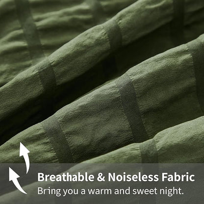 AveLom Dark Olive Green Seersucker Queen Comforter Set (90x90 inches), 3 Pieces-100% Soft Washed Microfiber Lightweight Comforter with 2 Pillowcases, All Season Down Alternative Bedding Set