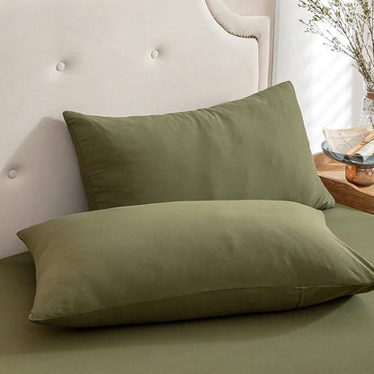 PURE ERA Jersey Knit Pillowcases 100% T-Shirt Cotton Super Soft Comfy Breathable, Set of 2, Queen 20" x 30", Solid Olive Green