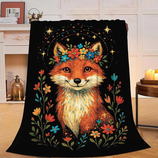 Fox Blanket Super Soft Warm Fluffy Fleece Flannel Animal Throw Blanket Cozy Fuzzy Plush Stuff Bedding Blankets Gifts for Women Kids Boys Girls Adults 80"X60"