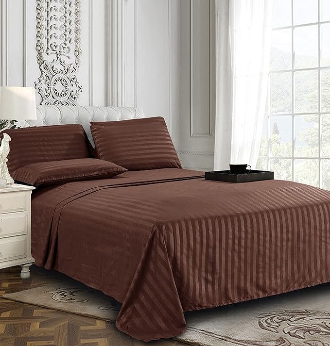 Elegant Comfort Best, Softest, Coziest 6-Piece Sheet Sets! - 1500 Premier Hotel Quality Luxurious Wrinkle Resistant 6-Piece Damask Stripe Bed Sheet Set, Full Chocolate Brown