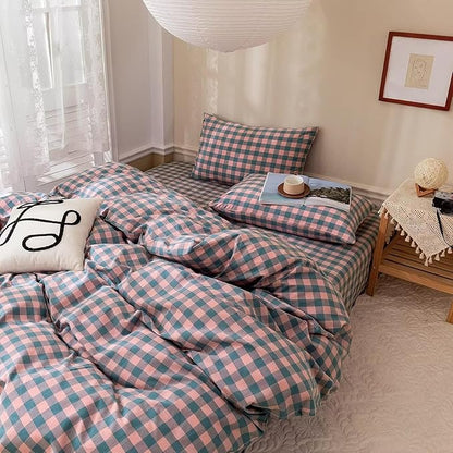 mixinni Plaid Comforter Set Full - 3 Piece Soft Geometric Checkered Comforter with 2 Pillow Shams, Modern Gingham Pattern Bedding Set for All Season, Breathable & Soft Cozy (Pink, Purple, Blue)