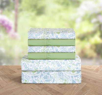 Elegant Comfort Softest and Coziest 6-Piece Sheet Set - 1500 Premium Hotel Quality Microfiber - Deep Pocket, Wrinkle Resistant 6-Piece Floral Bed Sheet Set, California King, Anita Green