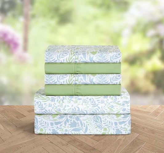 Elegant Comfort Softest and Coziest 6-Piece Sheet Set - 1500 Premium Hotel Quality Microfiber - Deep Pocket, Wrinkle Resistant 6-Piece Floral Bed Sheet Set, King, Anita Green